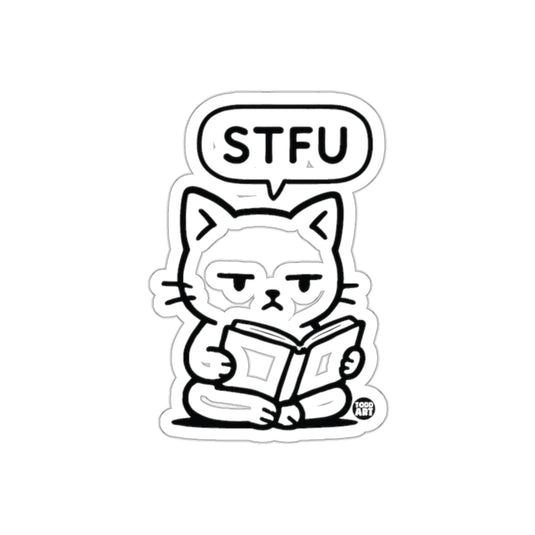 Grumpy Cat Reading Funny STFU Sticker for Laptops and More