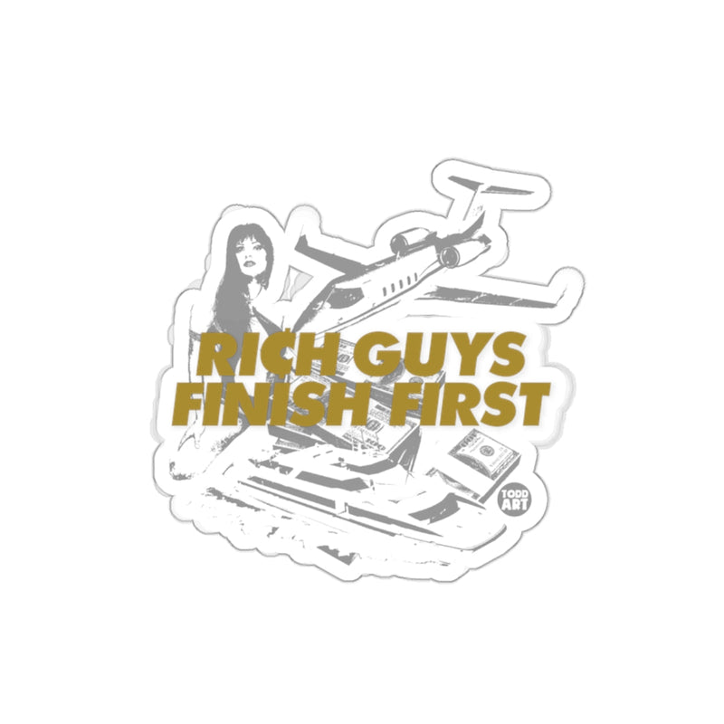 Load image into Gallery viewer, Rich Guys Finish First Sticker with Airplane and Cash
