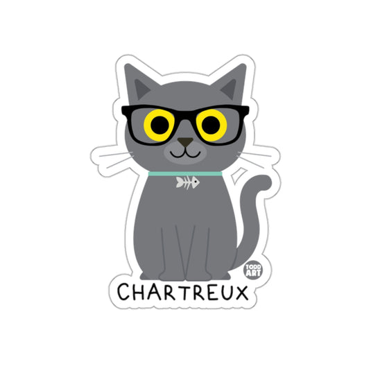 Cute Chartreux Cat with Glasses Sticker Illustration