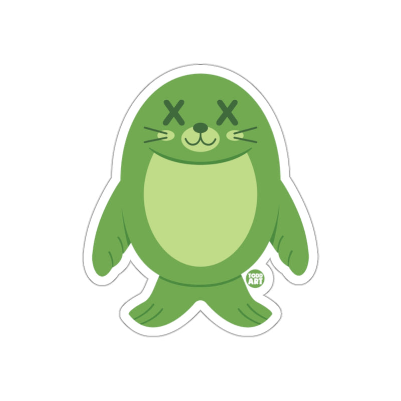 Load image into Gallery viewer, Cute Green Seal with Crossed Eyes Sticker
