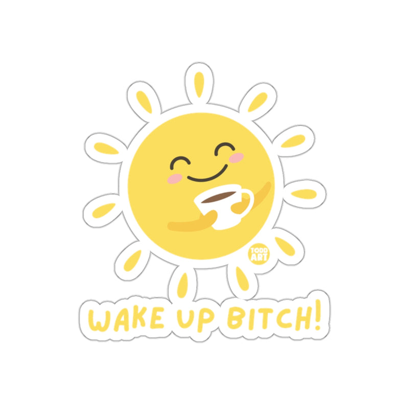 Load image into Gallery viewer, Wake Up Bitch Smiling Sun with Coffee Sticker
