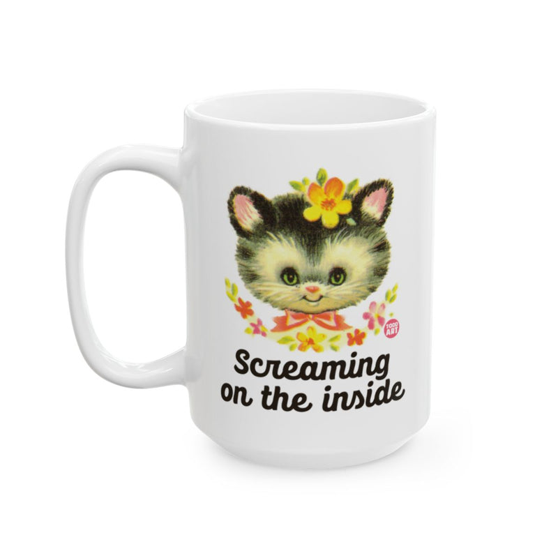 Load image into Gallery viewer, Screaming on the Inside Funny Cat Cartoon Mug
