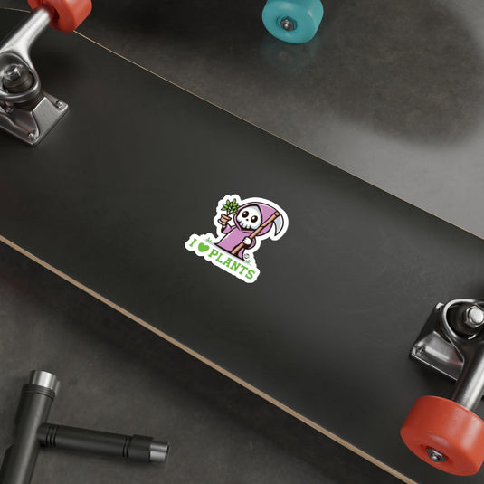 Cute Grim Reaper Holding Plant I Love Plants Design sticker