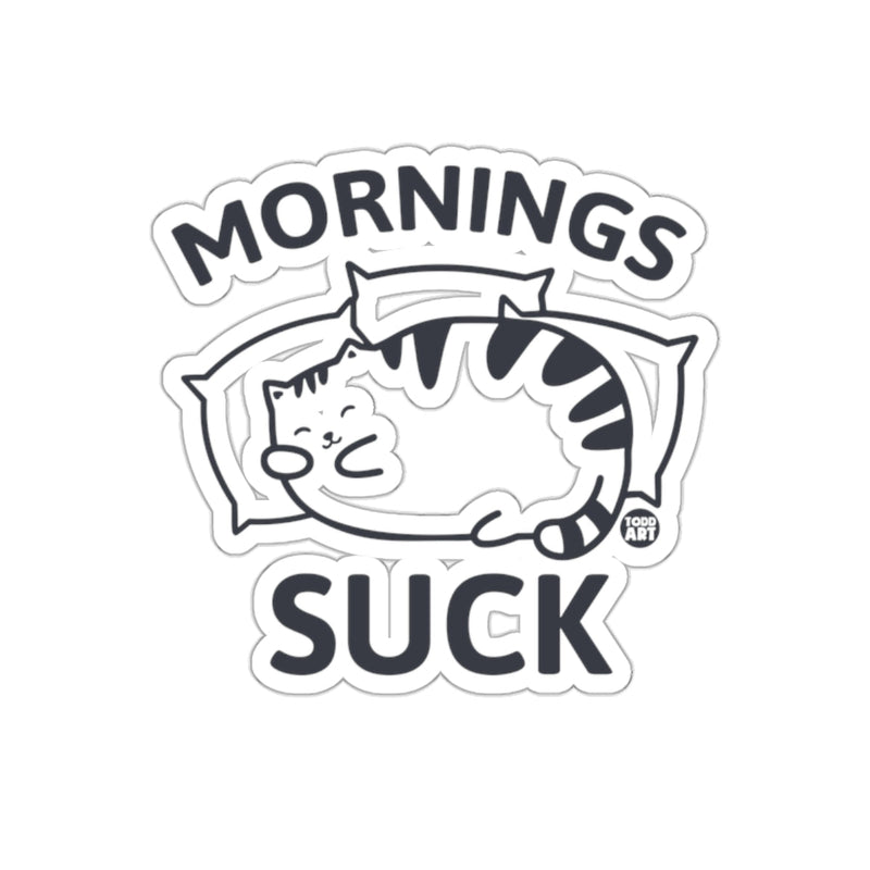 Load image into Gallery viewer, Mornings Suck Cat with Pillow Sticker Decal Design

