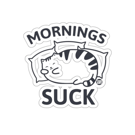 Mornings Suck Cat with Pillow Sticker Decal Design