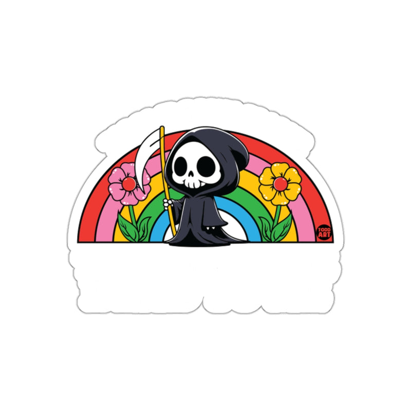 Load image into Gallery viewer, Death with Flowers and a Rainbow from Todd Art sticker
