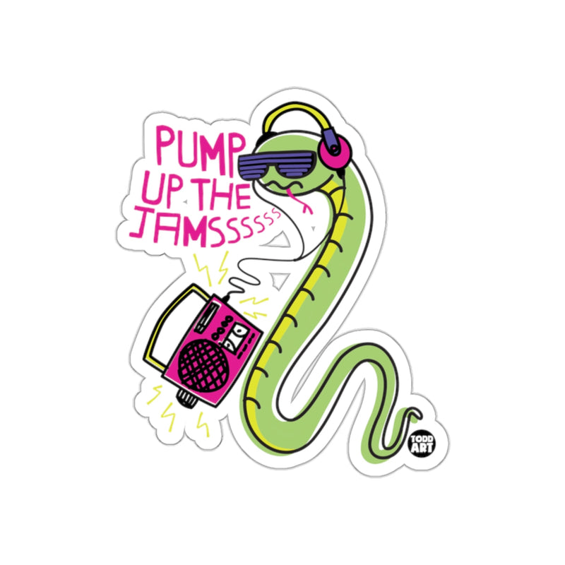 Load image into Gallery viewer, Cartoon Snake Pumping Up The Jamsss Todd Art sticker
