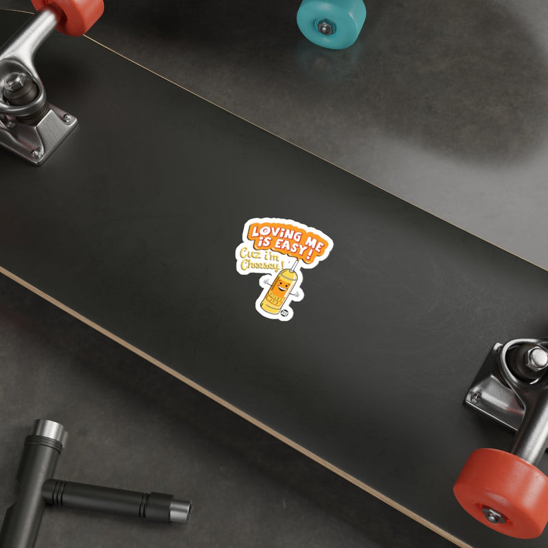 Load image into Gallery viewer, Loving Me Is Easy Cuz I'm Cheesy sticker skateboard product
