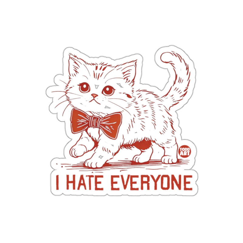 Load image into Gallery viewer, Cute Cat with Bow and I Hate Everyone Sticker
