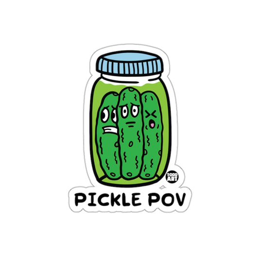Pickle POV Art by Todd Funny Three Pickles in a Jar sticker