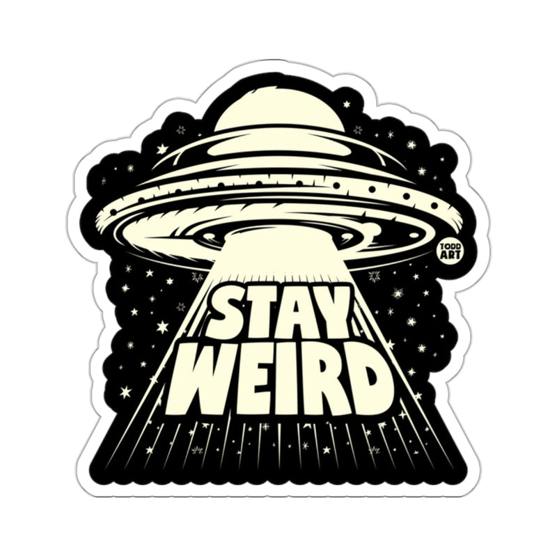Load image into Gallery viewer, Stay Weird UFO Design Sticker for Unique Spaces
