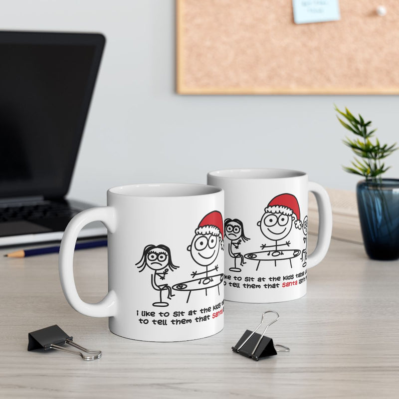 Load image into Gallery viewer, Funny Christmas Mug with Santa Sat at Kid's Table Design
