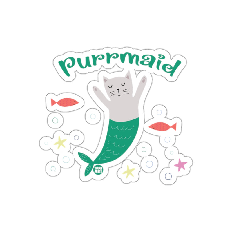 Load image into Gallery viewer, Cute Purrmaid Cat Mermaid Sticker with Fish Design

