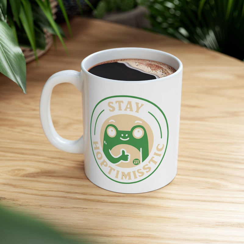 Load image into Gallery viewer, Stay Hoptimisstic Frog Design Coffee Mug Product
