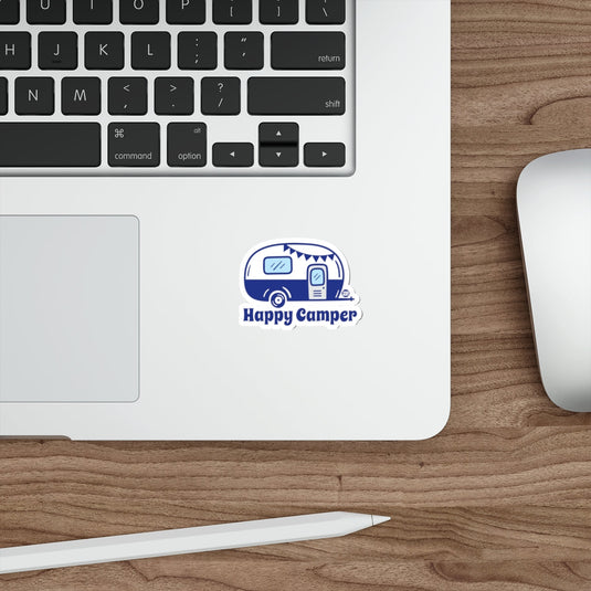 Happy Camper Blue RV Camping Adventure Artwork sticker