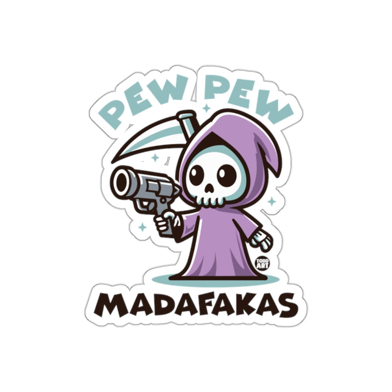 Load image into Gallery viewer, Pew Pew Madafakas Death Cartoon Character Design sticker
