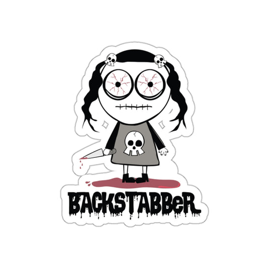 Creepy Doll Holding Bloodied Knife Horror Sticker