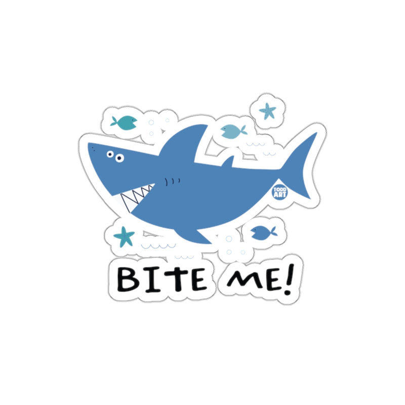 Load image into Gallery viewer, Todd Art Illustration of Shark and Fish Bite Me sticker
