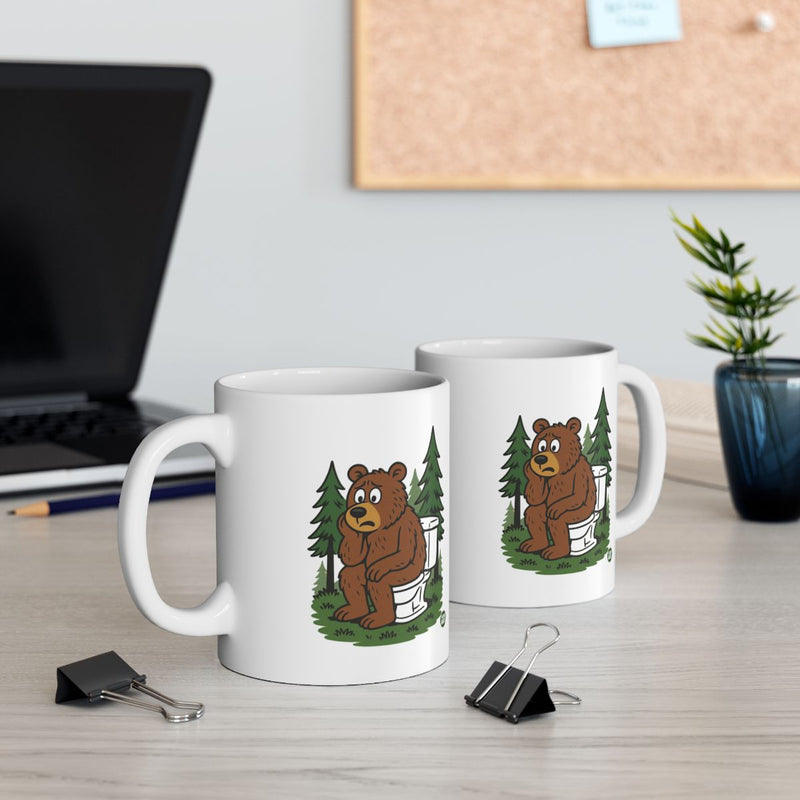 Load image into Gallery viewer, Cute Bear with Trees and Toilet Humorous Mug
