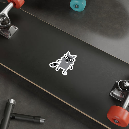 Cool Cartoon Raccoon Sticker for Skateboard Enthusiasts
