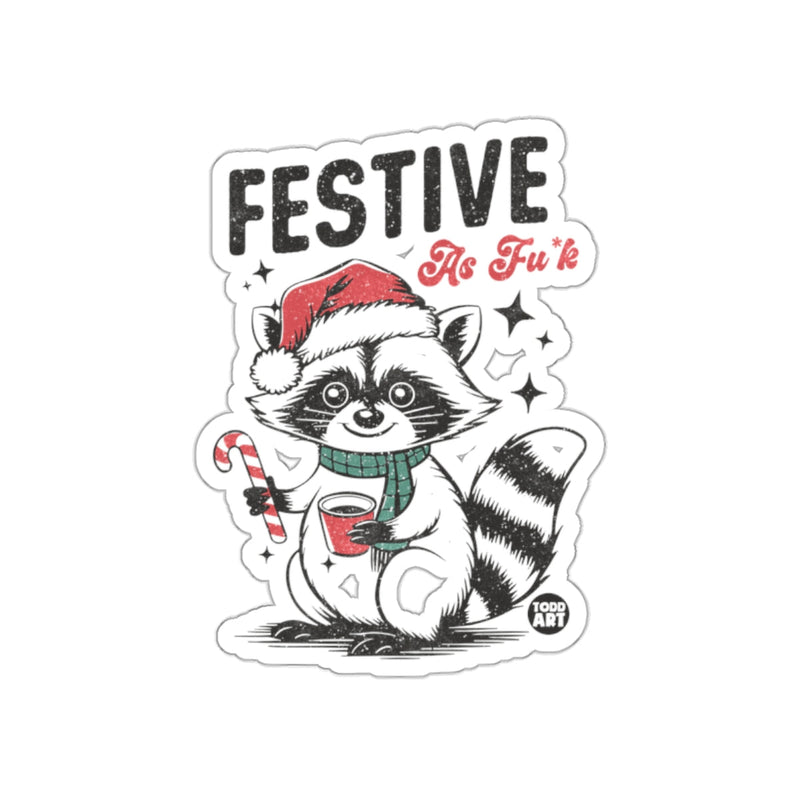 Load image into Gallery viewer, Festive As Fu*k Raccoon Holiday Sticker for Christmas
