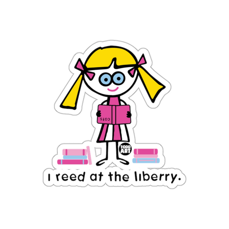 Load image into Gallery viewer, I reed at the liberry cute girl with books sticker
