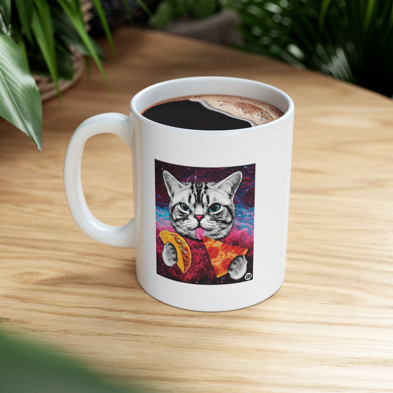 Load image into Gallery viewer, Funny Cat Drinking Mug with Pizza Artwork Design
