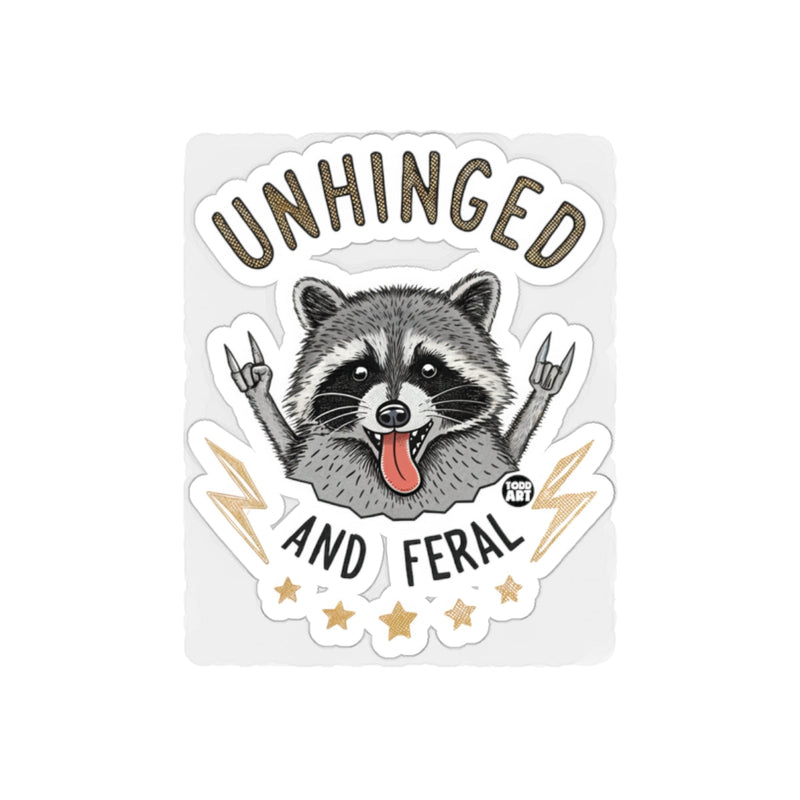 Load image into Gallery viewer, Unhinged And Feral Raccoon Doing Rock Sign Hand Pose sticker

