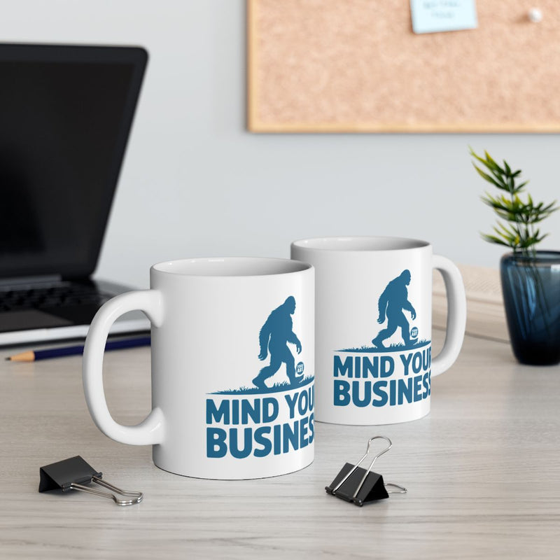 Load image into Gallery viewer, Mind Your Business Bigfoot Graphic Coffee Mug Product
