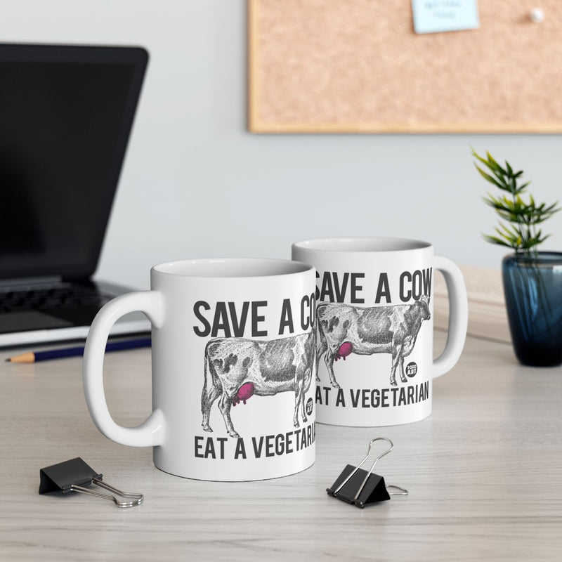 Load image into Gallery viewer, Save a Cow Eat a Vegetarian Funny Coffee Mug
