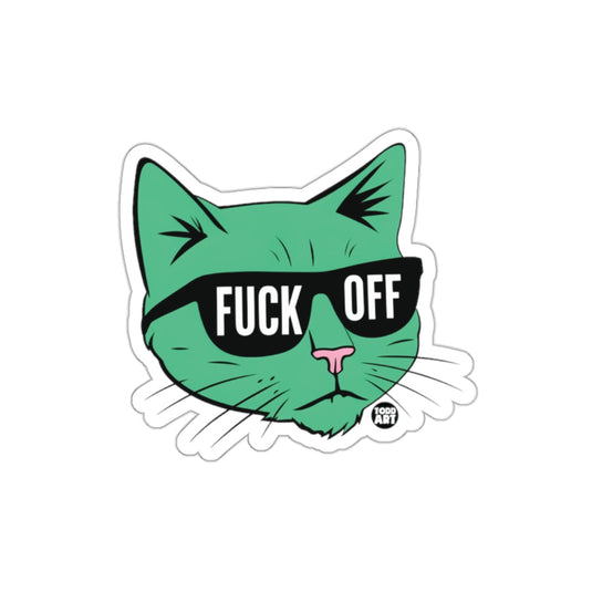 Funny Green Cat With Sunglasses Fuck Off Sticker