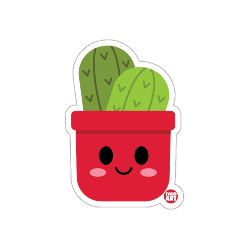 Load image into Gallery viewer, Cute Smiling Cactus Face Sticker in Red Pot Design
