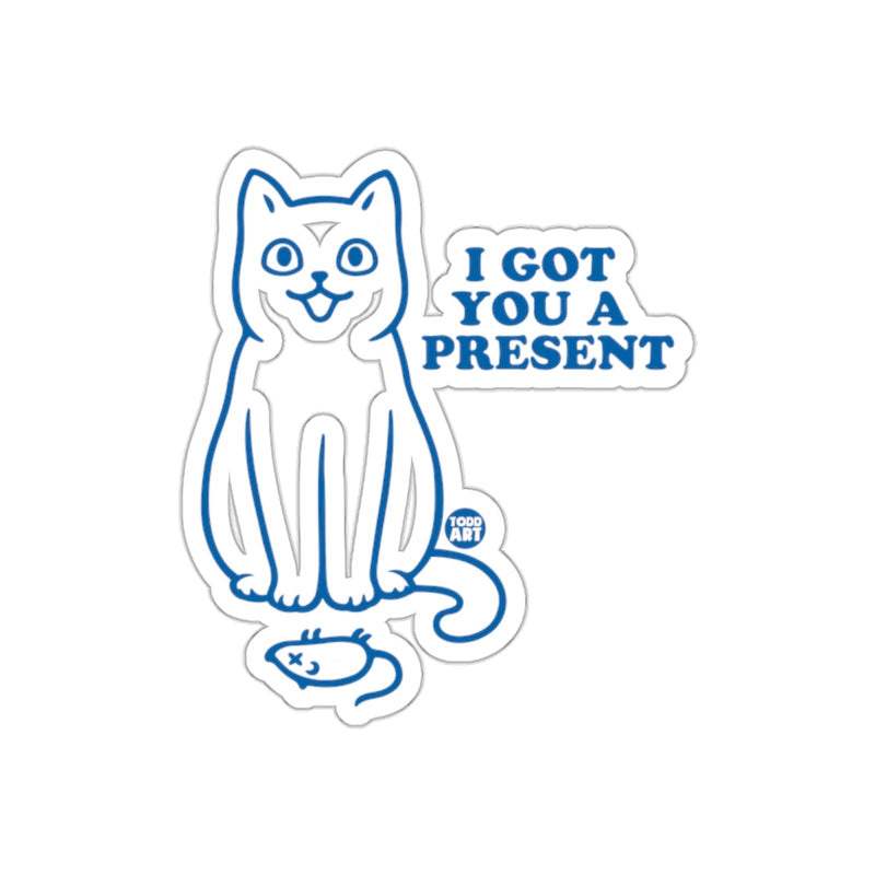 Load image into Gallery viewer, I Got You a Present Cat with Fish Sticker Product

