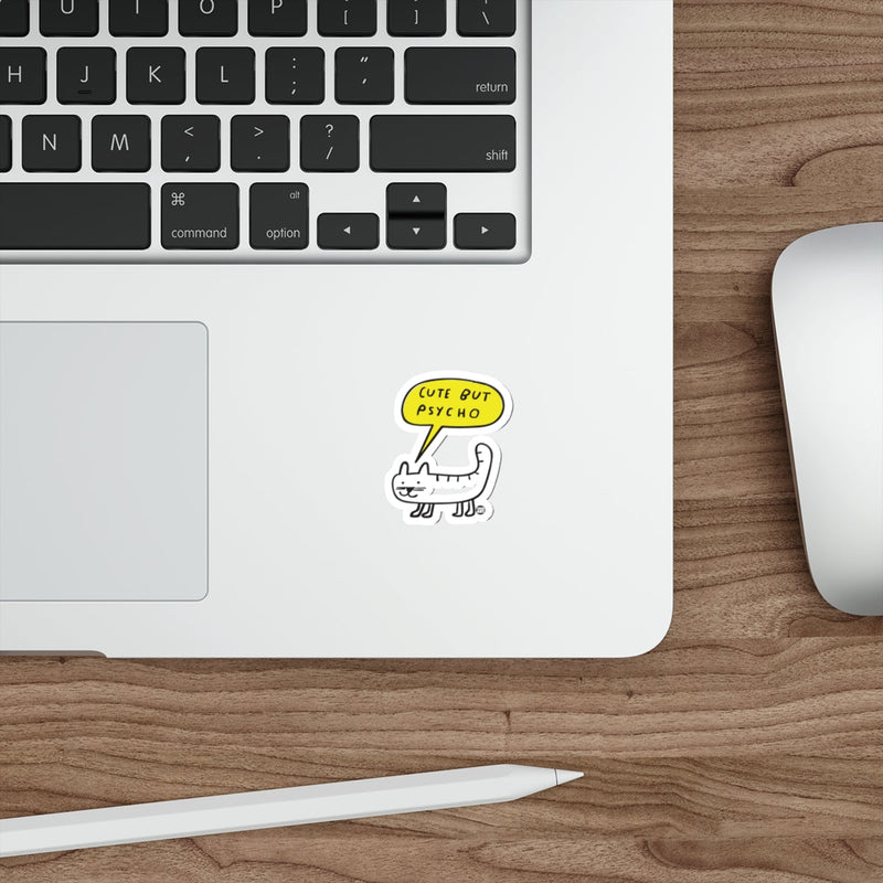 Load image into Gallery viewer, Cute but Psycho Cat with Speech Bubble Graphic sticker
