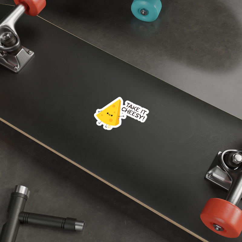 Load image into Gallery viewer, Funny Take It Cheesy Sticker for Skateboards or Laptops
