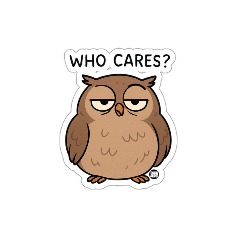 Load image into Gallery viewer, Grumpy Owl With Question Who Cares Cartoon sticker
