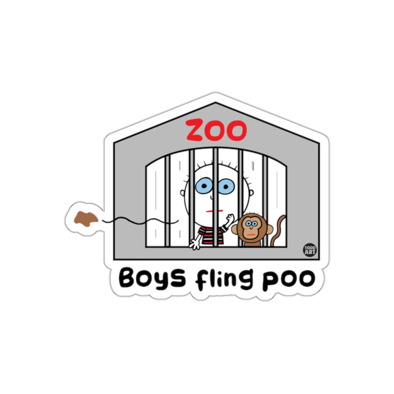 Load image into Gallery viewer, Boys Fling Poo Illustration Zoo Sticker
