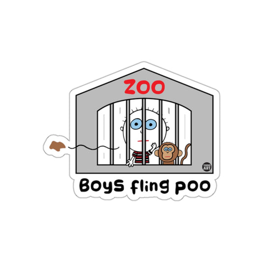 Boys Fling Poo Illustration Zoo Sticker