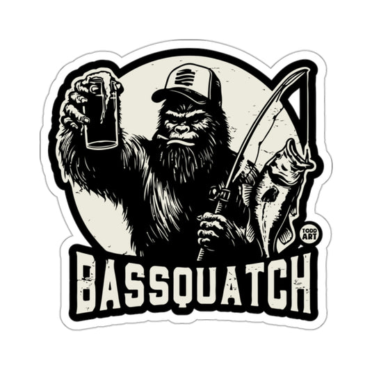 Bassquatch Fishing Bigfoot Funny Sticker Decal