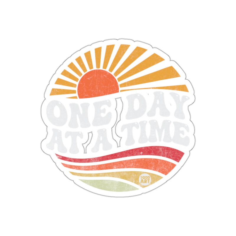 Load image into Gallery viewer, One Day At A Time Retro Sunrise Motivational Sticker
