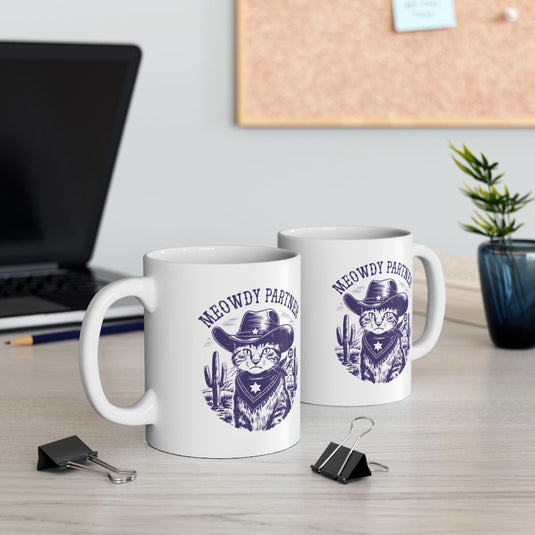 Funny Meowdy Partner Cat Cowboy Mug for Cat Lovers