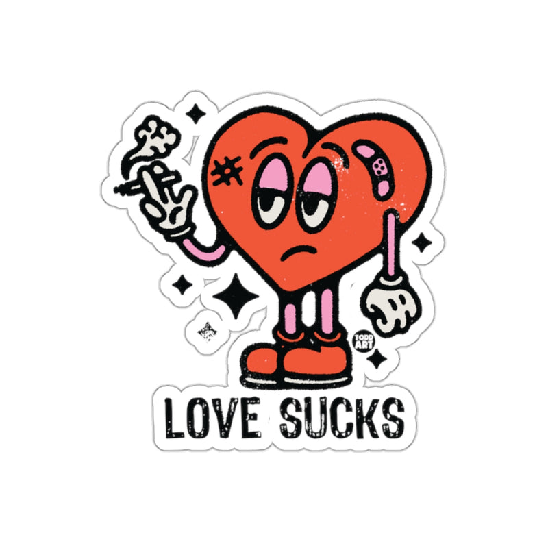 Load image into Gallery viewer, Sad Heart Saying Love Sucks Sticker Product

