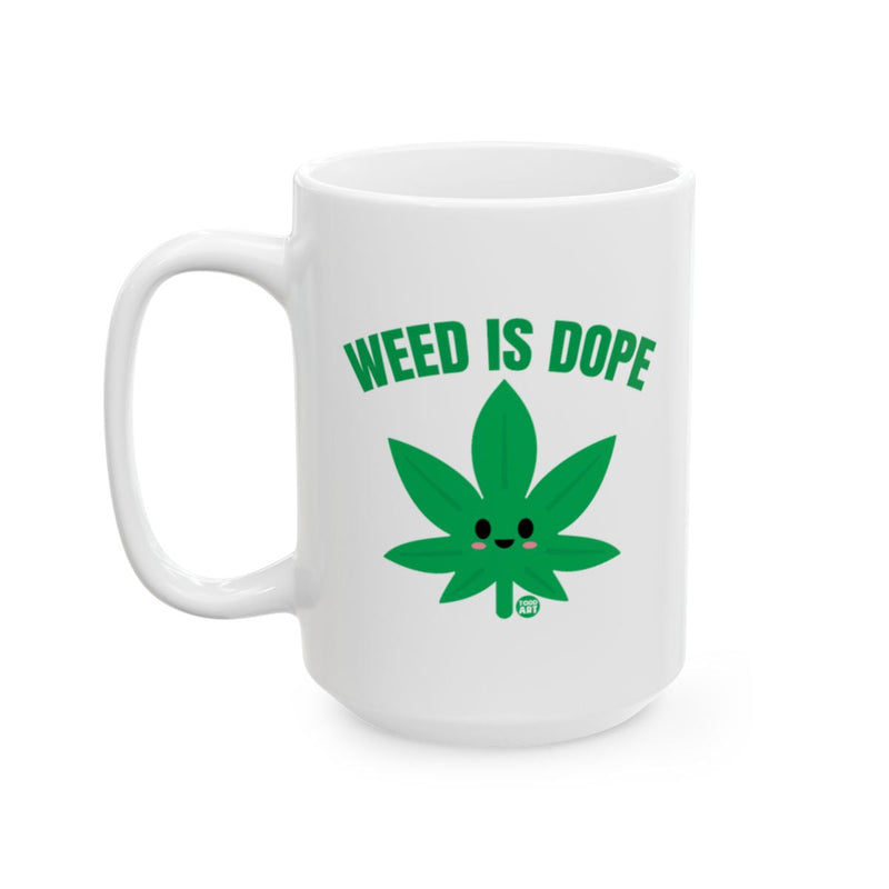 Load image into Gallery viewer, Weed Is Dope Green Leaf Smiling Mug Product
