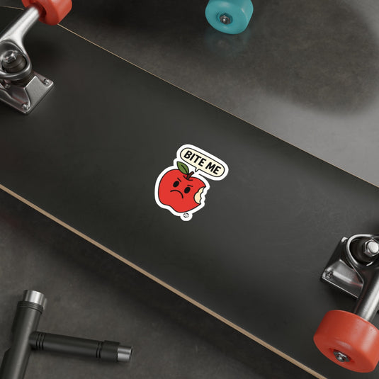 Bite Me Angry Red Apple Skateboard Sticker