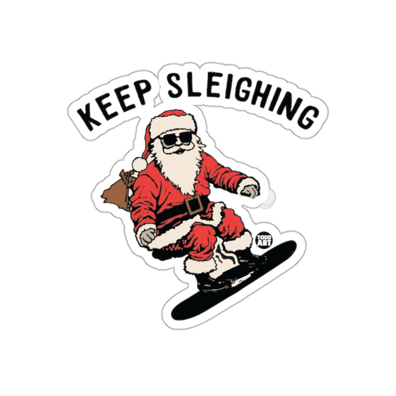 Load image into Gallery viewer, Keep Sleighing Santa Snowboarding Sticker Product
