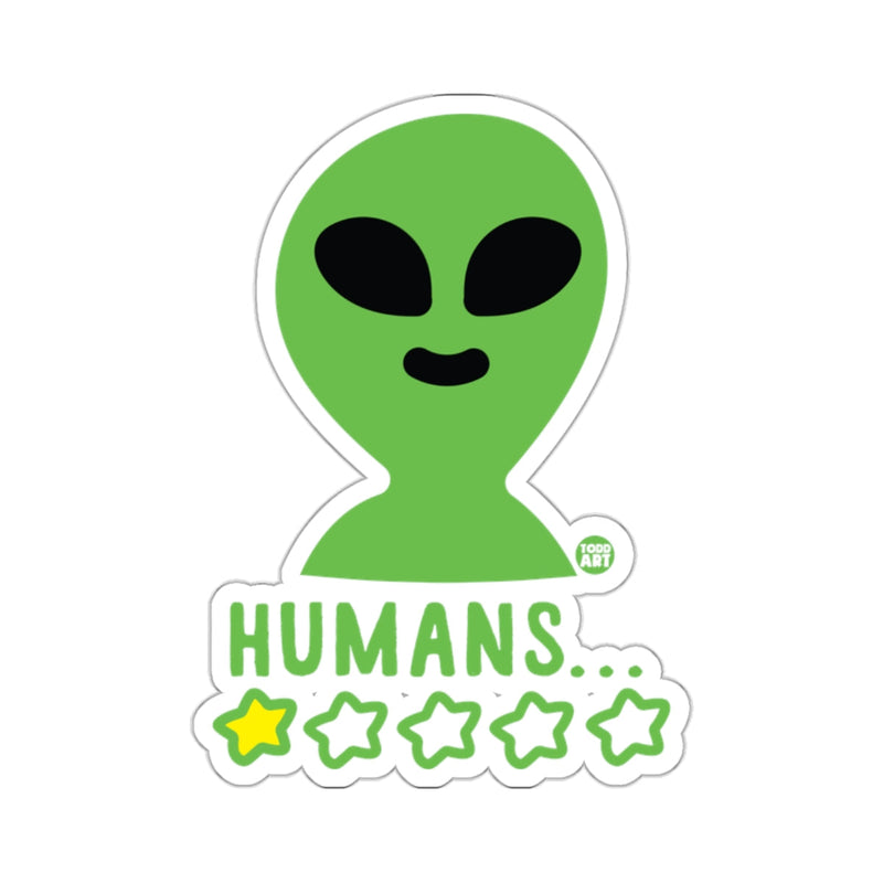Load image into Gallery viewer, Green Alien Graphic with HUMANS... One Star Sticker
