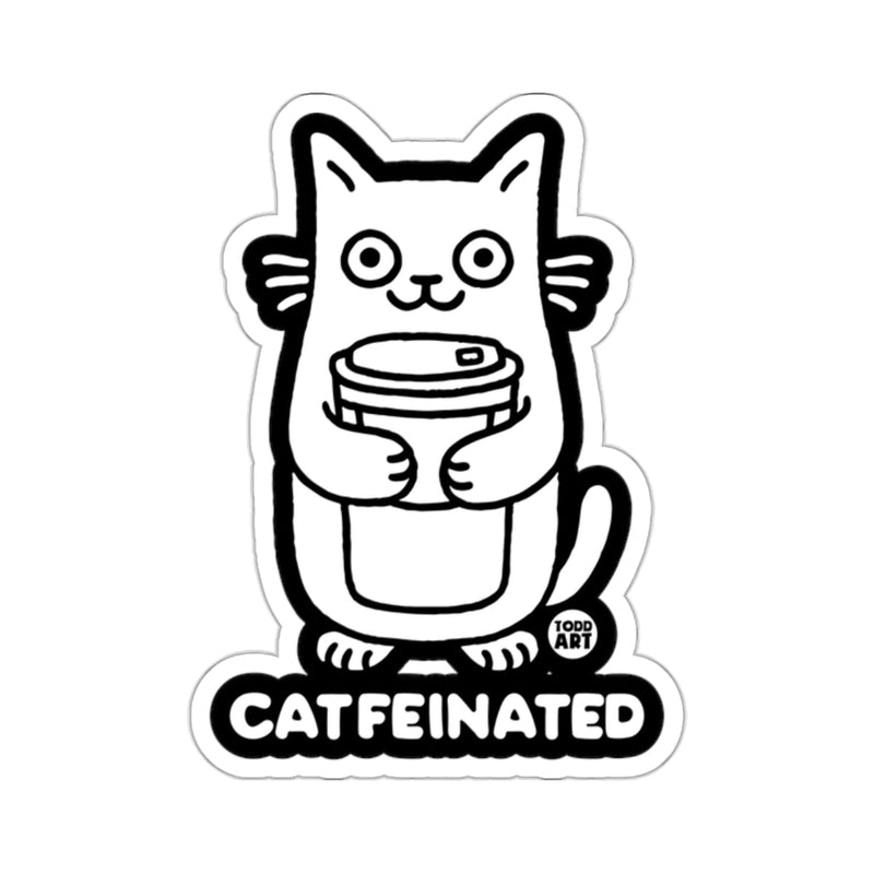Load image into Gallery viewer, Catfeinated Cute Coffee Lover Cartoon Cat Sticker
