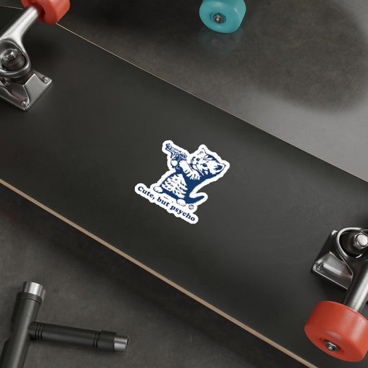 Cute but psycho kitten gun graphic design sticker 