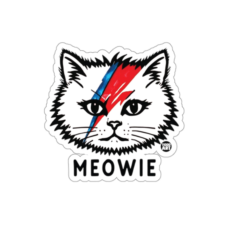 Load image into Gallery viewer, Meowie Cat Sticker with Colorful Lightning Bolt Design
