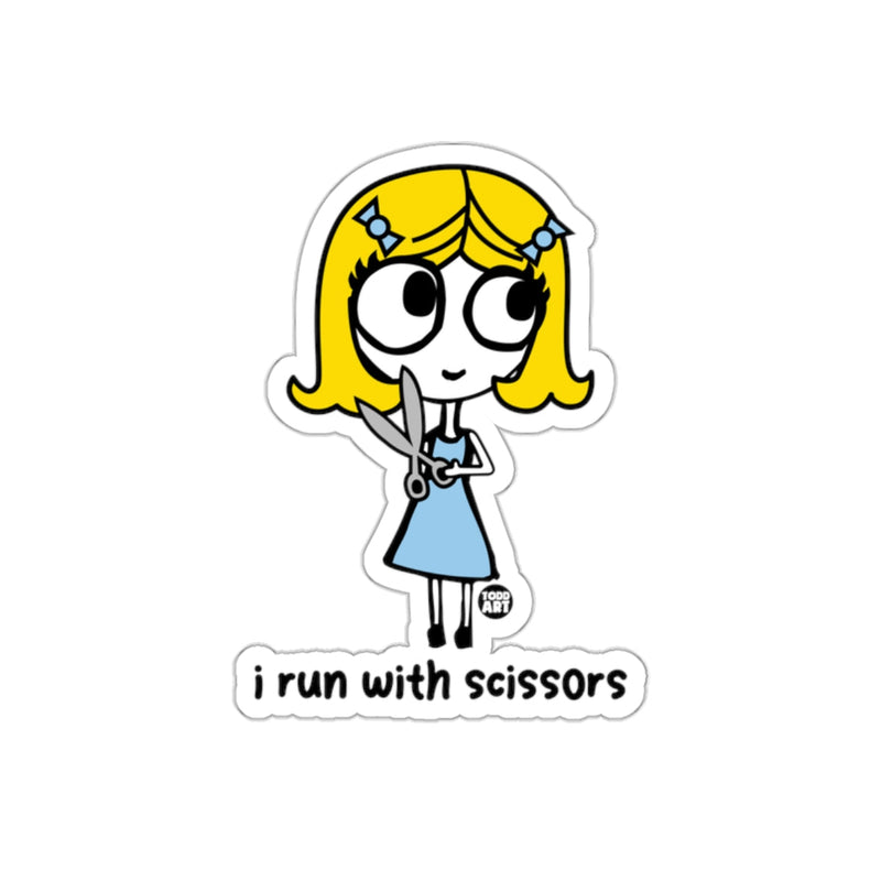 Load image into Gallery viewer, I Run With Scissors Cartoon Character Sticker
